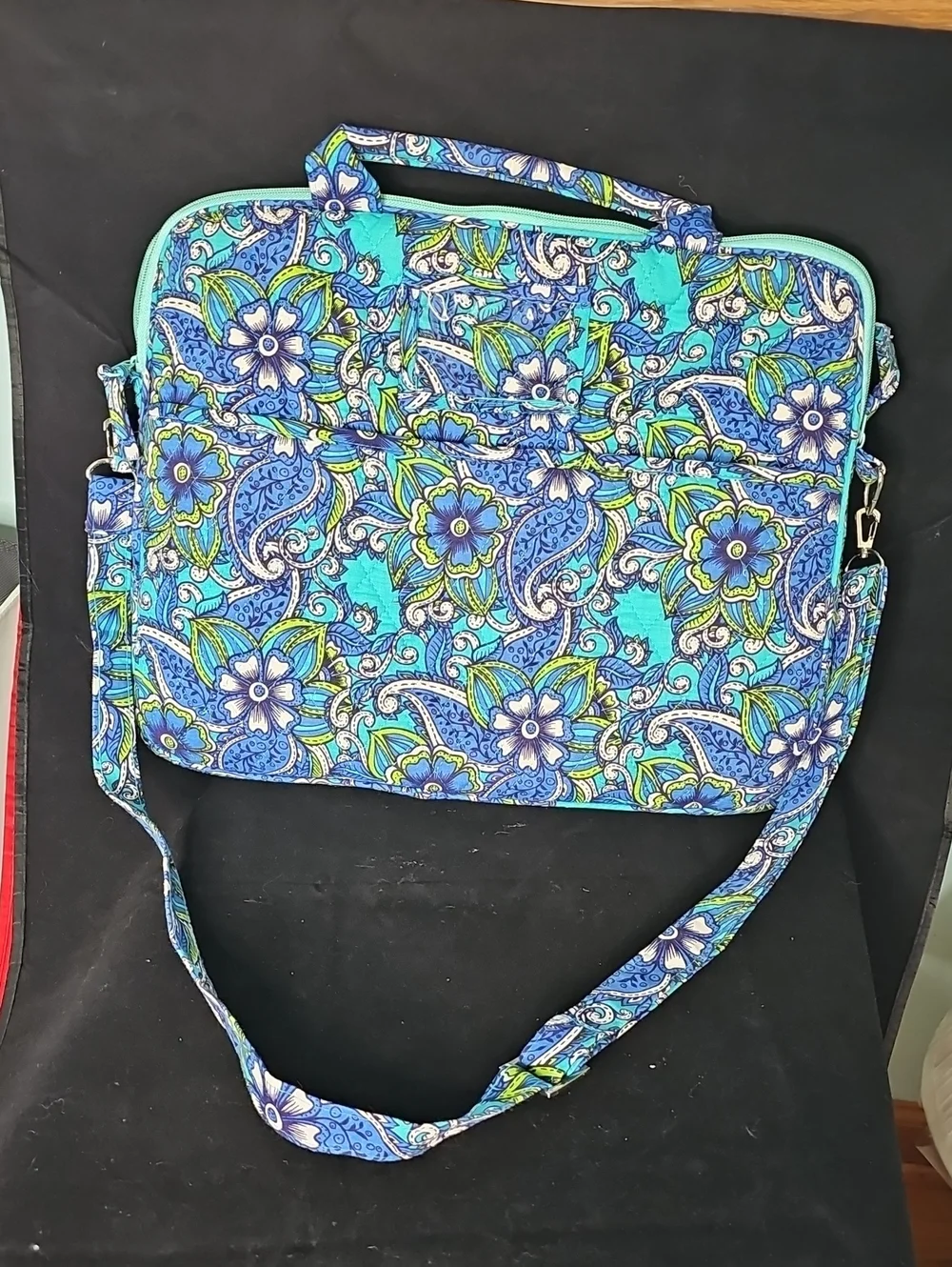 Vera Bradley Retired Blue Floral Quilted Crossbody Tote Bag/Computer Bag